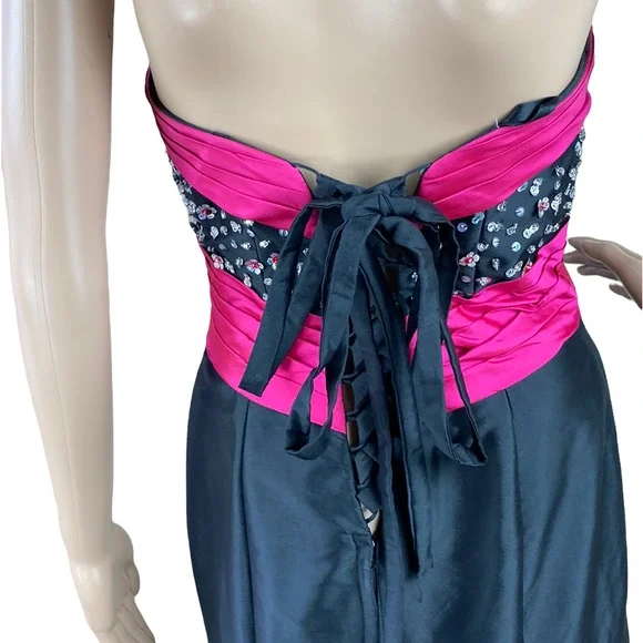 Mori Lee Pink and Black Maxi Dress - Picture 9 of 11